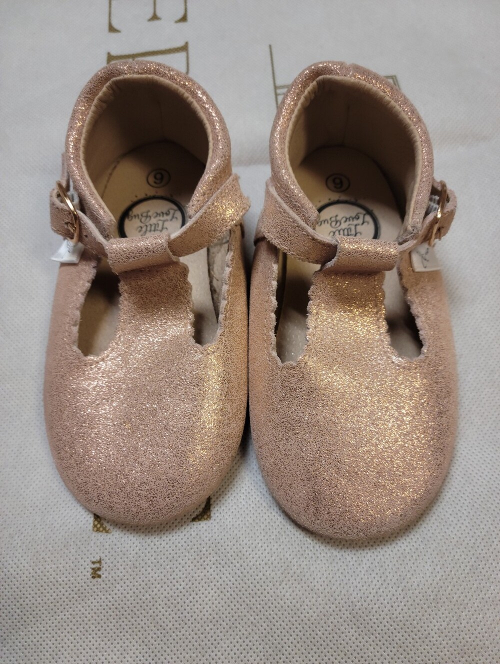 NWOT Little love bug rose gold sparkle T-bar shoes sz 6